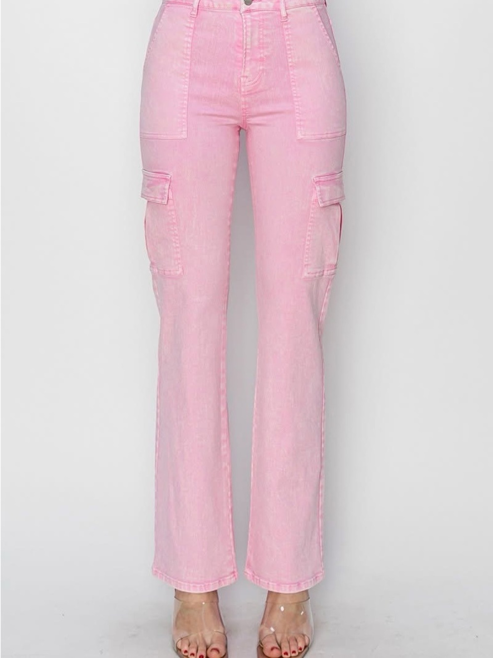NWT- Risen Los Angeles Acid Pink High Rise Straight-Leg Cargo Jeans